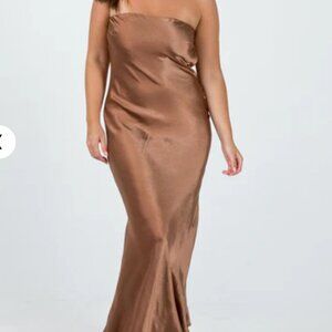 NWT Princess Polly Haley Satin Strapless Maxi Dress- Brown